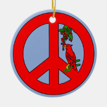 Peace Sign with Cardinal Holiday Ornament