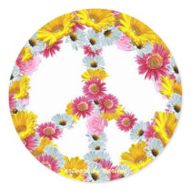 Peace Sign with flowers Round Stickers
