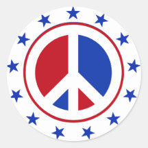 PEACE SIGN WITH STARS ROUND STICKERS
