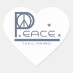 Peace to All Mankind T-shirts and Gifts Heart Stickers