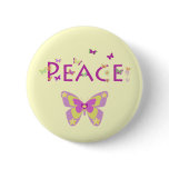 Peace with butterflies & flowers pinback buttons