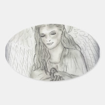 Peaceful Angel Oval Sticker