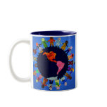 Peaceful Children around the World Blue Accent Mug