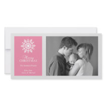 Peaceful Snowflake Christmas Photo Card Dark Pink