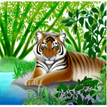 Peaceful Tiger in Bamboo Jungle Pin Photo Sculptures