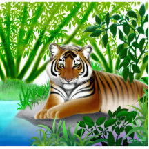 Peaceful Tiger in Bamboo Jungle Pin Photo Sculptures
