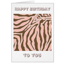 Peach and Brown Zebra Print Birthday Card