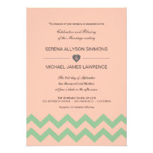 Peach and Mint Green Chevron Wedding Invitations