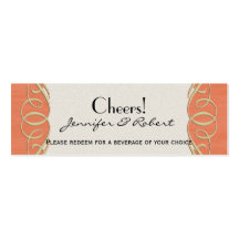 Peach and Sage Elegant Scroll Wedding Drink Ticket Business Cards