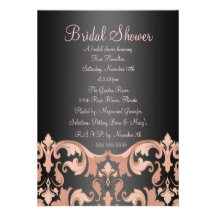 Peach & Black Damask Bridal Shower Invitation