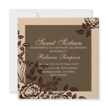 Peach & Brown Rose Sweet 16 Birthday Invitation