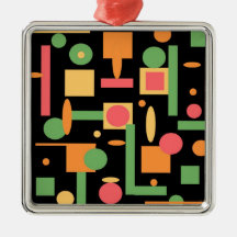 Peach Coral Sage Geometric Shapes Pattern Christmas Ornaments