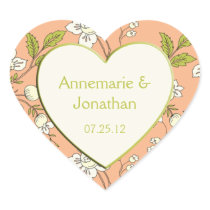 Peach Cream Green Flowers Wedding Sticker