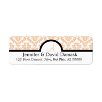 Peach Damask Wedding Monogram Labels labels