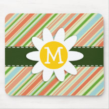 Peach & Forest Green Striped; Daisy Mousepad