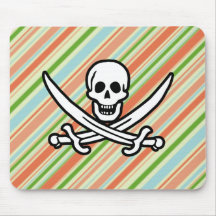 Peach & Forest Green Striped Jolly Roger Mousepads