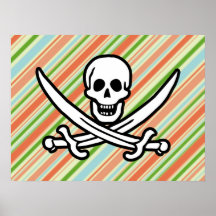 Peach & Forest Green Striped Jolly Roger Posters