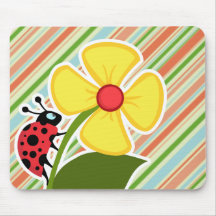 Peach & Forest Green Striped Ladybug Mousepad