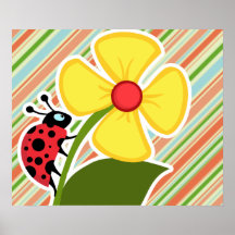 Peach & Forest Green Striped Ladybug Print