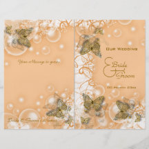 Peach gold butterfly wedding program personalized flyer