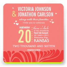 Peach, Lime and Berry Art Deco Wedding Invitations