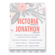 Peach Navy and Grey Zig Zag Typography Wedding Personalized Announcements