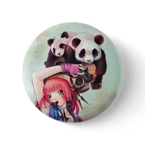 Peach Ninja Pandas Button