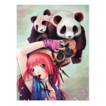 Peach Ninja Pandas Postcard postcards
