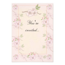 Peach Pink and Green Floral Invitation