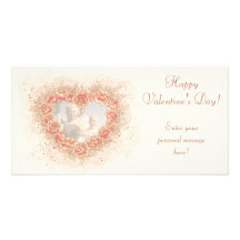 Peach Rose Grunge Heart Customized Photo Card