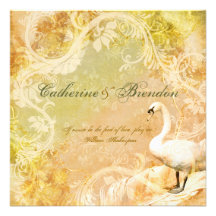 Peach vintage floral bird engagement custom invitation