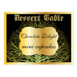 Peackcock Gold Dessert or Candy Buffet Table Sign Postcards