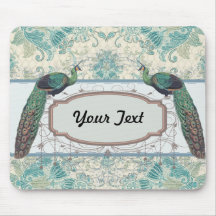 peacock and elegant cream teal damask pattern mousepad
