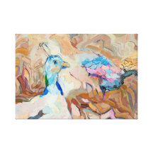 Peacock and peahen stretched canvas prints