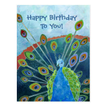 Peacock Birthday Postcard