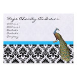 Peacock Black White Damask Bright Aqua Trim Business Card Templates