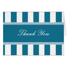 Peacock Blue and White Cafe Stripes Thank You Note Greeting Card