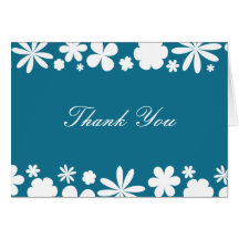 Peacock Blue and White Flower Power Thank You Note Cards