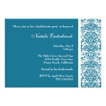 Peacock Blue Damask Bachelorette Party Invitation invitations