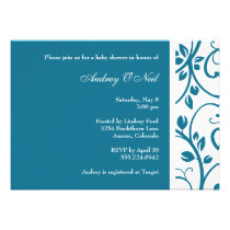 Peacock Blue Floral Vine Baby Shower Invitation invitations