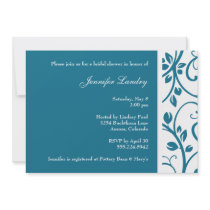 Peacock Blue Floral Vine Bridal Shower Invitation