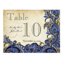 Peacock Colours Paisley Wedding Table Number Postcard