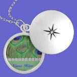PEACOCK  CUSTOM  SILVER PLATED LOCKET FAUX BLING necklaces
