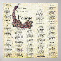 Peacock Damask Wedding Seating Chart 12 Tables