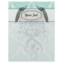 peacock design and aqua blue damask design custom letterhead