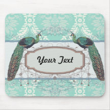 peacock design and aqua blue damask design mouse pad