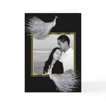 Peacock Elegance in Black, Gold, and White