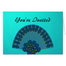 Peacock Fan, You're Invited Greeting Cards