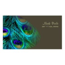 Peacock feather business cards, dark grey