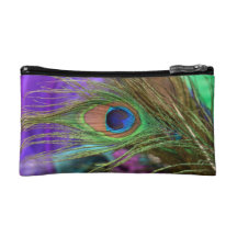 Peacock feather cosmetic bag